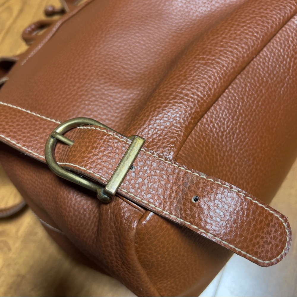 Guess Vintage Brown Leather Drawstring dual Pocket magnetic Closure Backpack Bag - Picture 7 of 15